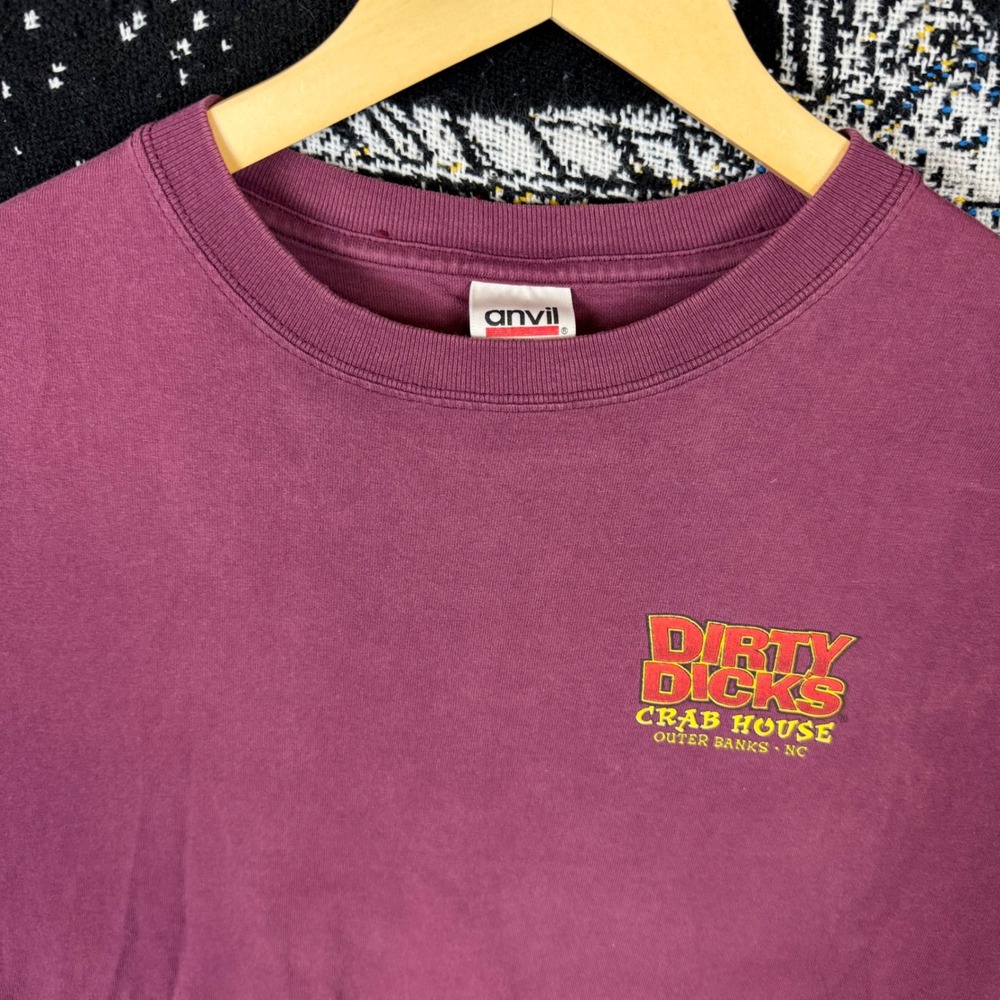 Vintage Anvil Dirty Dicks Crab House OBX NC Graphic T-Shirt XL Maroon Humor Tee - Picture 4 of 8